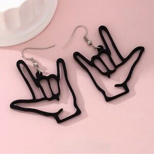 ASL I Love You Hand Sign Earrings – Black Statement Dangles